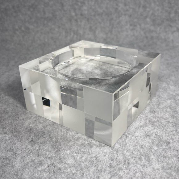 Lucien Piccard Crystal Pillar Candle Holder Checkered Frosted Clear Heavy Signed - Picture 1 of 7
